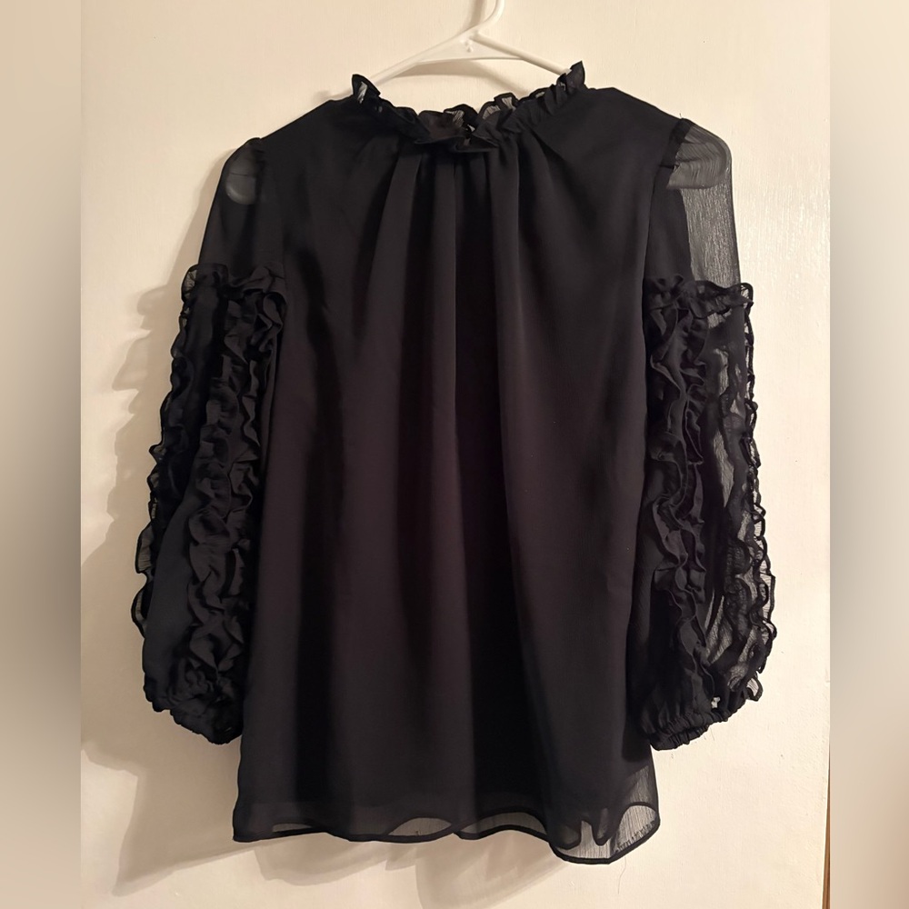 CeCe Black Top with Ruffled Sleeves